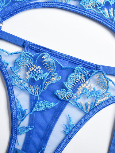 Floral Lace Three-Piece Lingerie Set